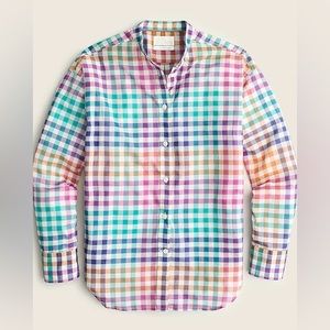 Relaxed-fit Thomas Mason® for J.Crew collarless shirt in rainbow gingham NWT